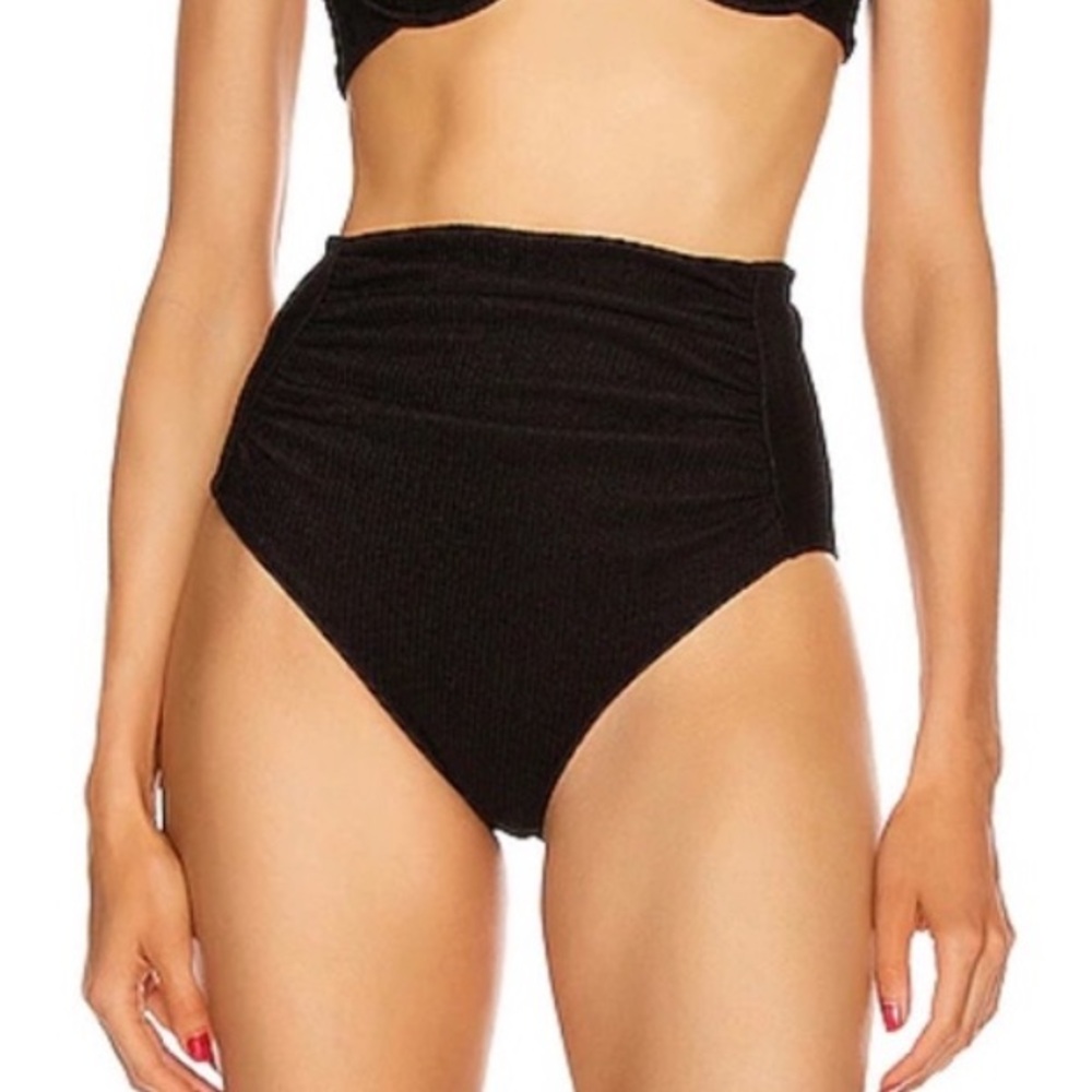Self Portrait High Rise Black Ruched Bikini Bottoms Size XS NWT